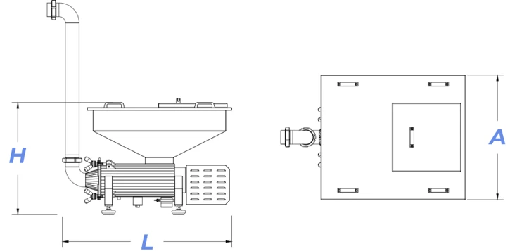 Extrusora de Transferencia — diagrama de dimensiones H, L y A